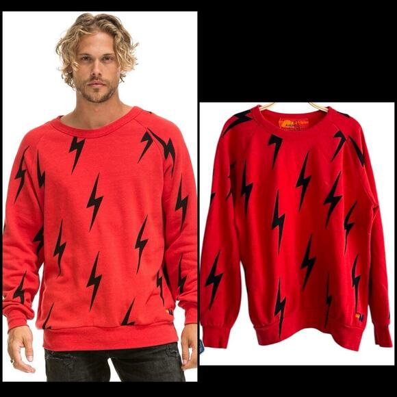 Aviator Natiom Unisex Red/Black Repeat Bolt Stitch Crewneck/Sweatshirt!! - Picture 9 of 11